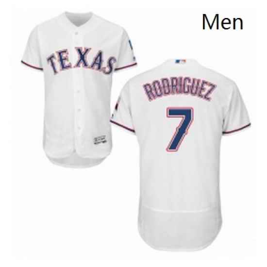 Mens Majestic Texas Rangers 7 Ivan Rodriguez White Flexbase Authentic Collection MLB Jersey